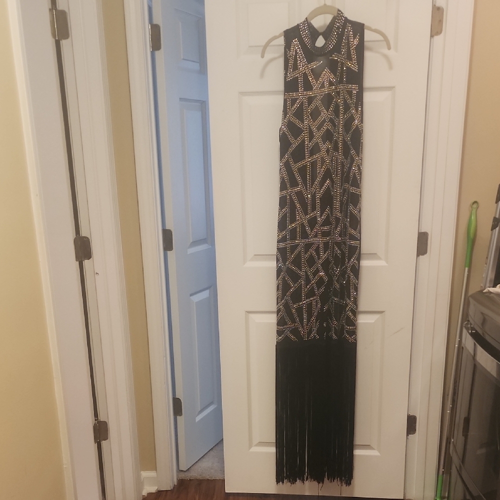 Fashion Nova Black Sparkle Pant Suit With Fringe.
